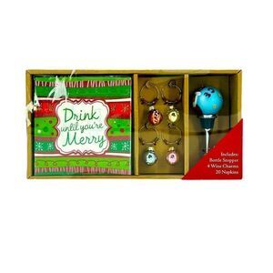 Holiday Bottle Topper & Wine Charms with Napkins